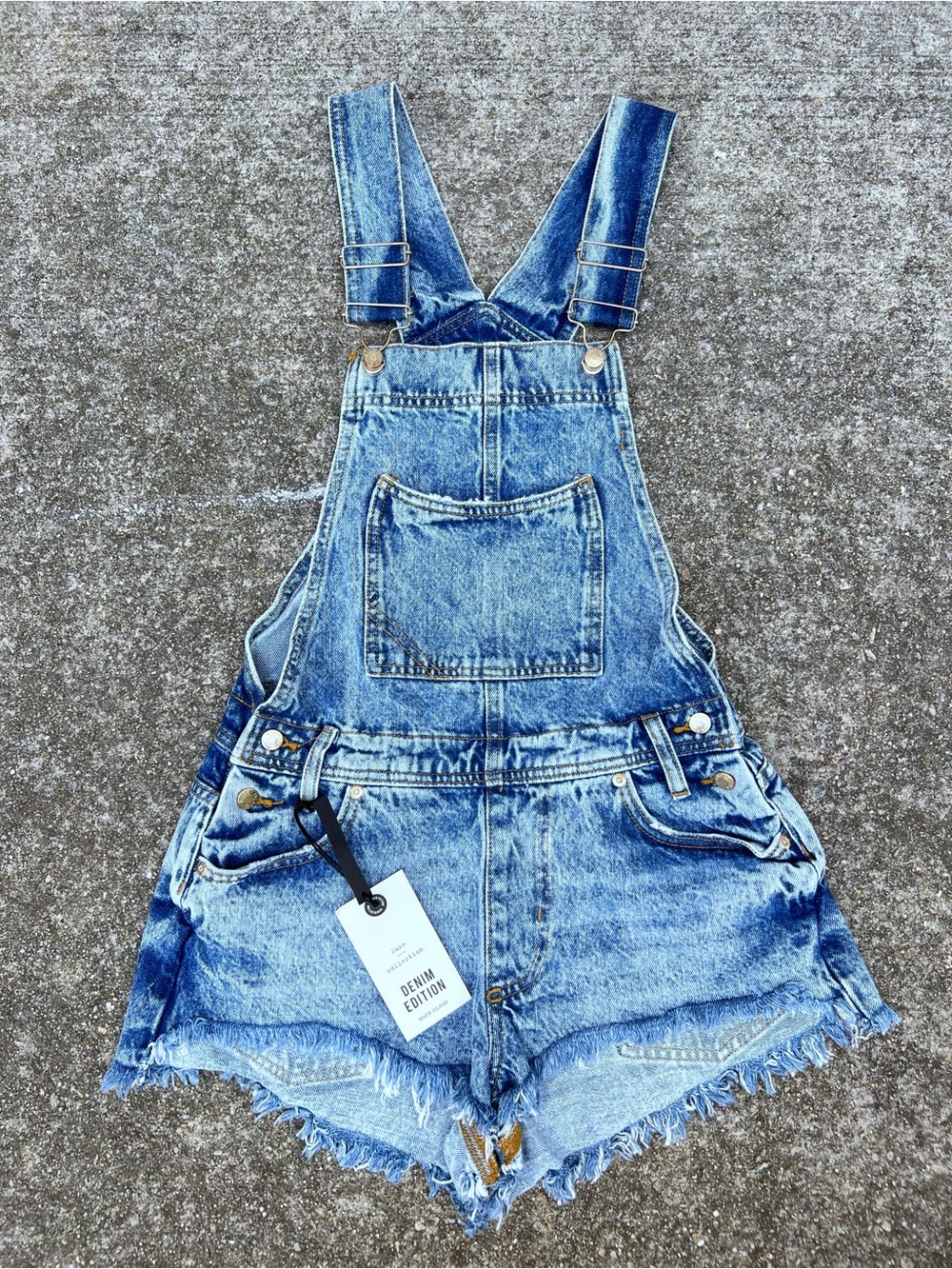 River Island Luxe Collection 70s Retro Distressed Light Wash Denim Overalls 4
